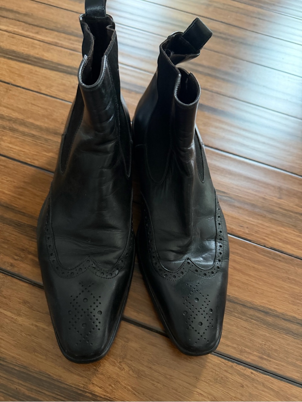 Bruno Magli Black Leather Chukka Boots with Brogue Detailing
